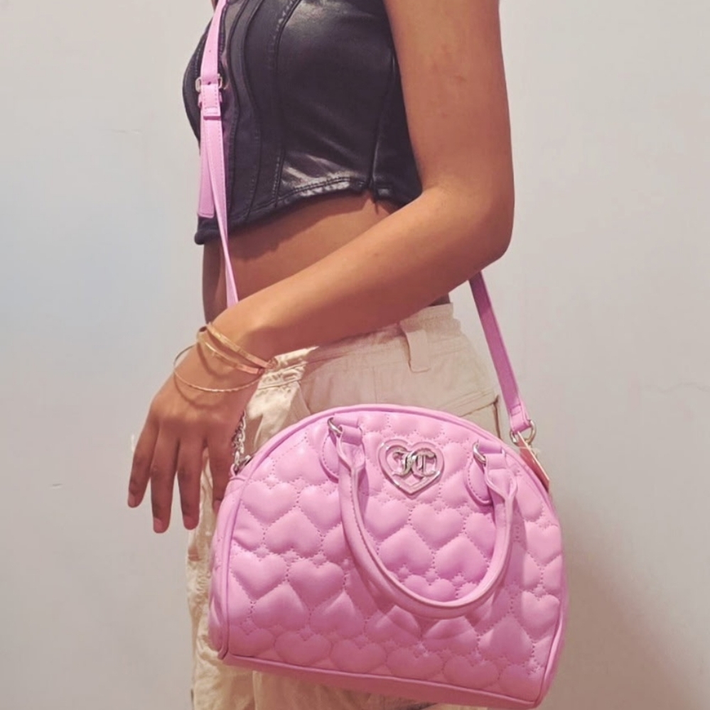 Juicy Couture Light Pink Heart-Patterned Shoulder Bag